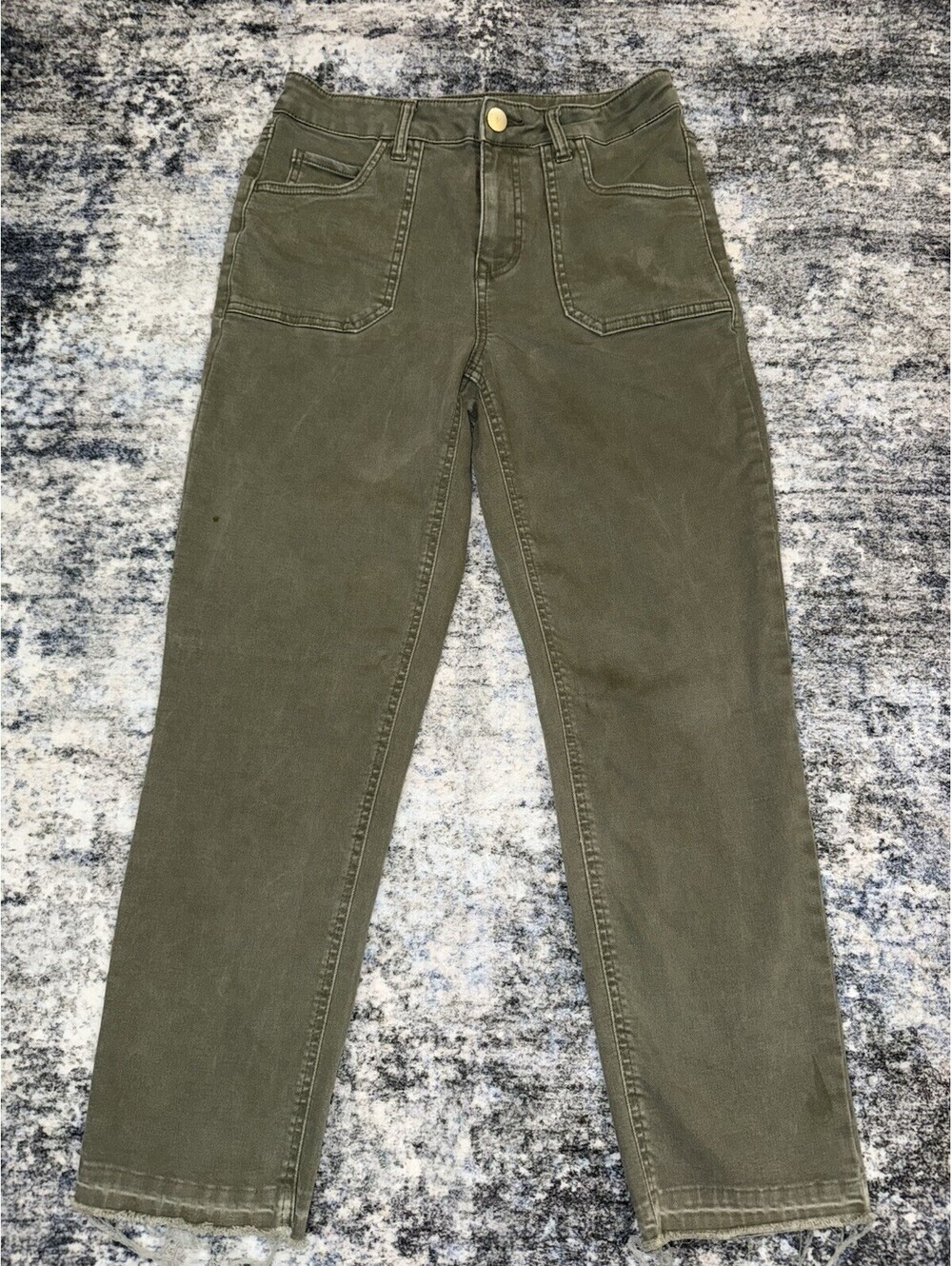 Maurices M Jeans Womens 8 Reg Olive Green High Rise Slim Straight Raw Hem